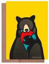 Load image into Gallery viewer, Black bear red fish ~ Card
