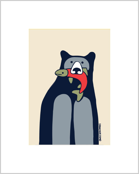 Black bear red fish ~ Ready to frame