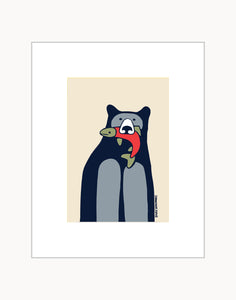 Black bear red fish ~ Ready to frame