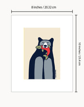 Load image into Gallery viewer, Black bear red fish ~ Ready to frame
